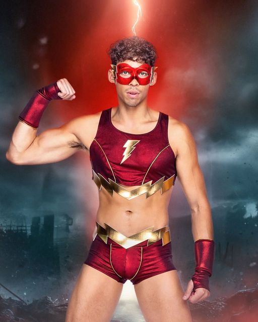 Men's lightning bolt hero costume with mask